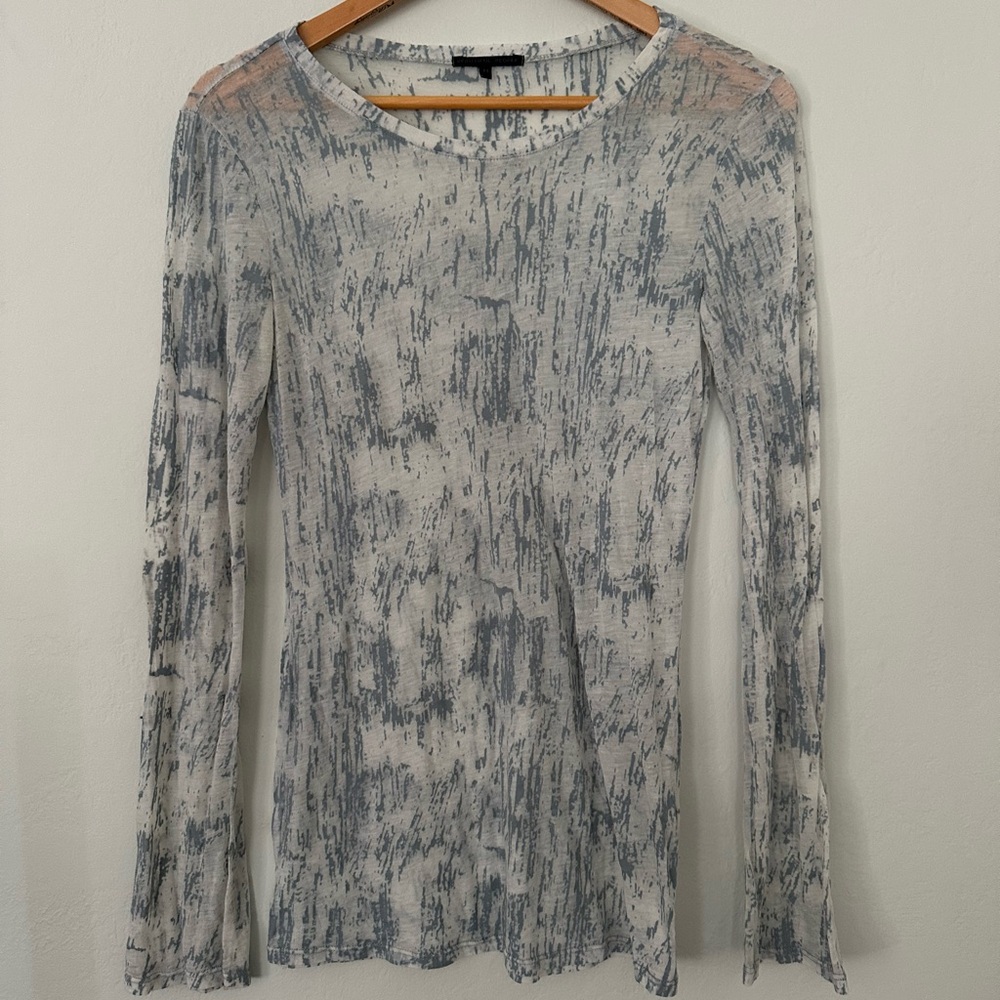 LightBlue Sheer Fitted Long Sleeve Blouse